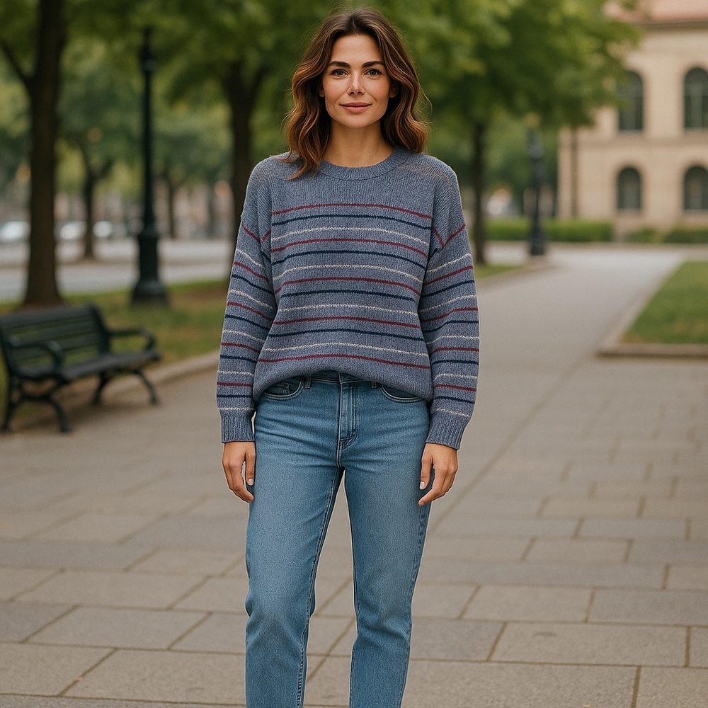 NWT Sundry Stripe Balloon Sleeve Sweater in Chambray